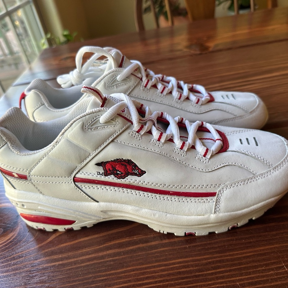 Arkansas Razorbacks White and Red Men's Athletic Shoes